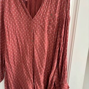 Free People Dusty Rose Printed Button-Front Dress
